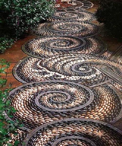 40 оригинальных решений для красивой клумбы с камнем и галькой. Дорожка или площадка 08