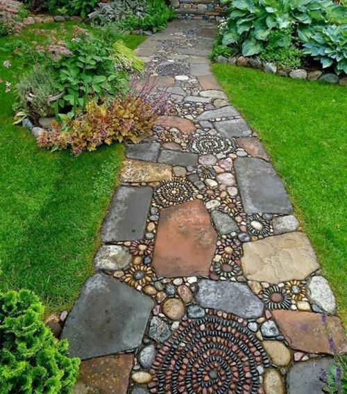 40 оригинальных решений для красивой клумбы с камнем и галькой. Дорожка или площадка 05