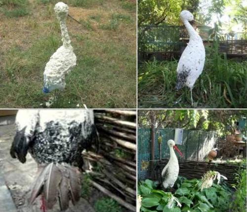 Как сделать аиста своими руками. Садовый аист из пластиковой бутыли и монтажной пены