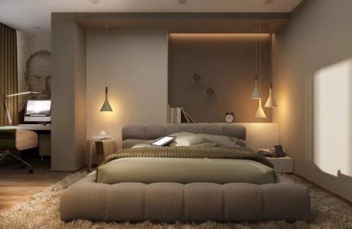 Нестандартные двуспальные кровати в интерьере спальни. Габариты и форма кровати 16