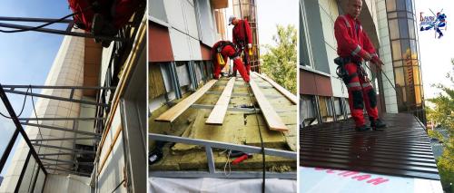 Ремонт козырька над входом. Устройство крыши над балконом, замена и ремонт кровли лоджии