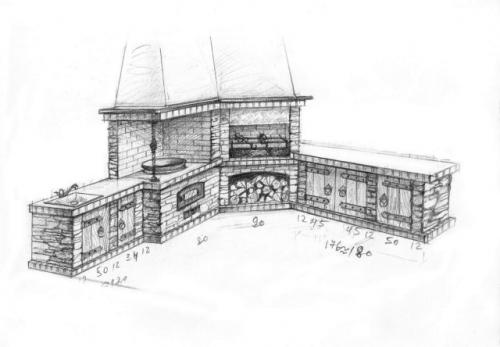 Мангальная зона чертеж. Угловые печи с барбекю и мангалом из кирпича: чертежи и фотографии