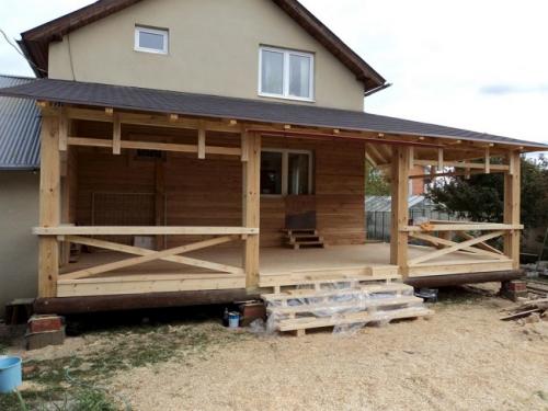 Открытая терраса пристроенная к дому с крышей из дерева. Проекты террас пристроенных к дому