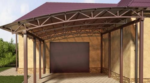 Односкатный навес, пристроенный к дому. Односкатные навесы из металлопрофиля